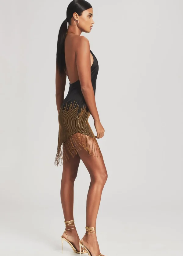 RETROFÊTE*Retrofete Eos Embellished Fringe Dress Black/Gold