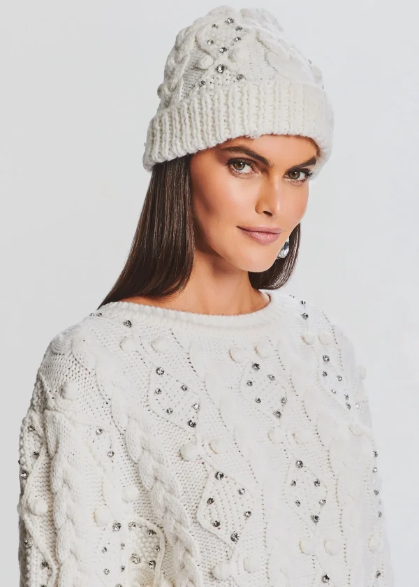 Neutral Moments*Retrofete Evia Embellished Knit Hat Ivory
