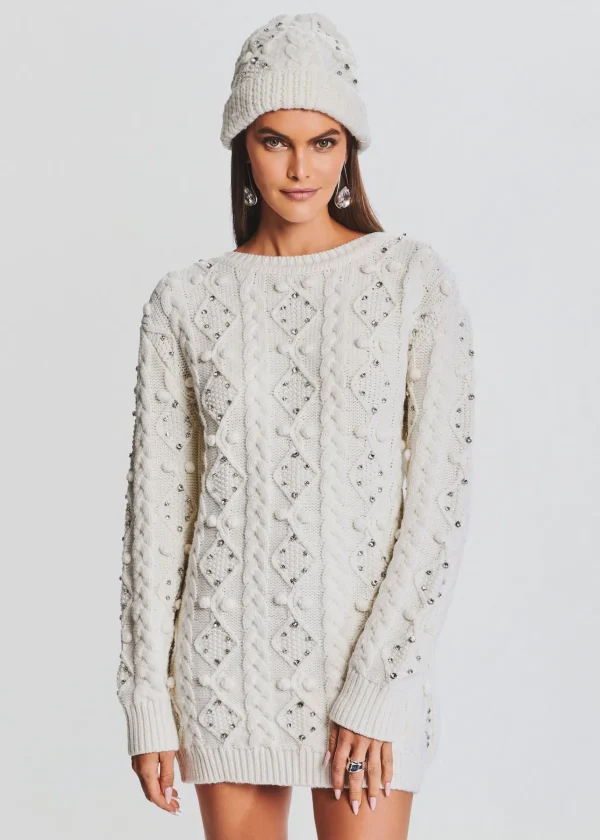 Neutral Moments*Retrofete Evia Embellished Knit Hat Ivory