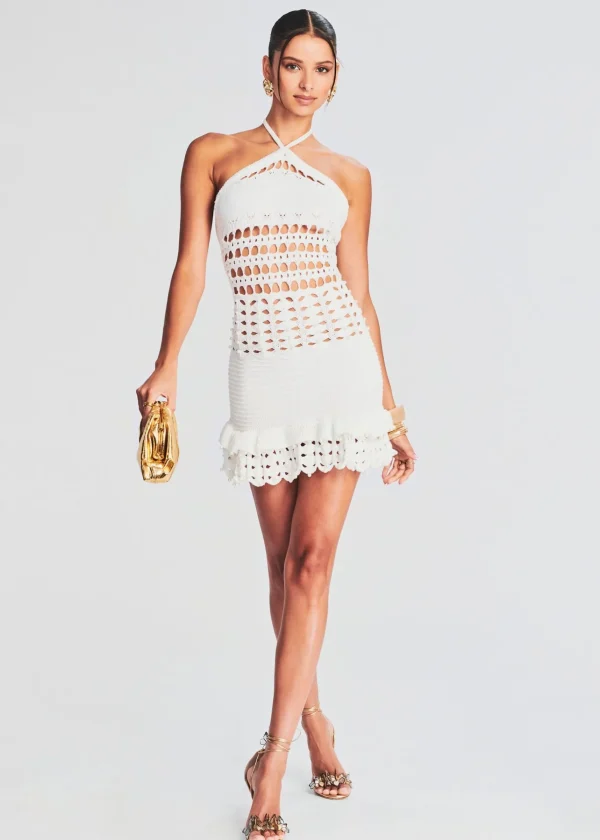 RETROFÊTE*Retrofete Eze Crochet Pearl Embellished Dress White