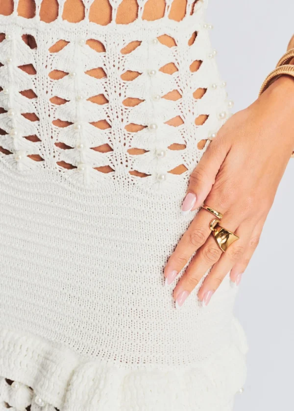 Best Sellers*Retrofete Eze Crochet Pearl Embellished Dress White