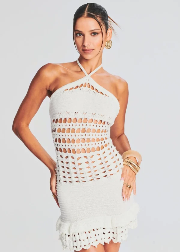 Honeymoon Looks*Retrofete Eze Crochet Pearl Embellished Dress White
