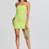 RETROFÊTE*Retrofete Felicity Embellished Chiffon Dress Neon Yellow Grid