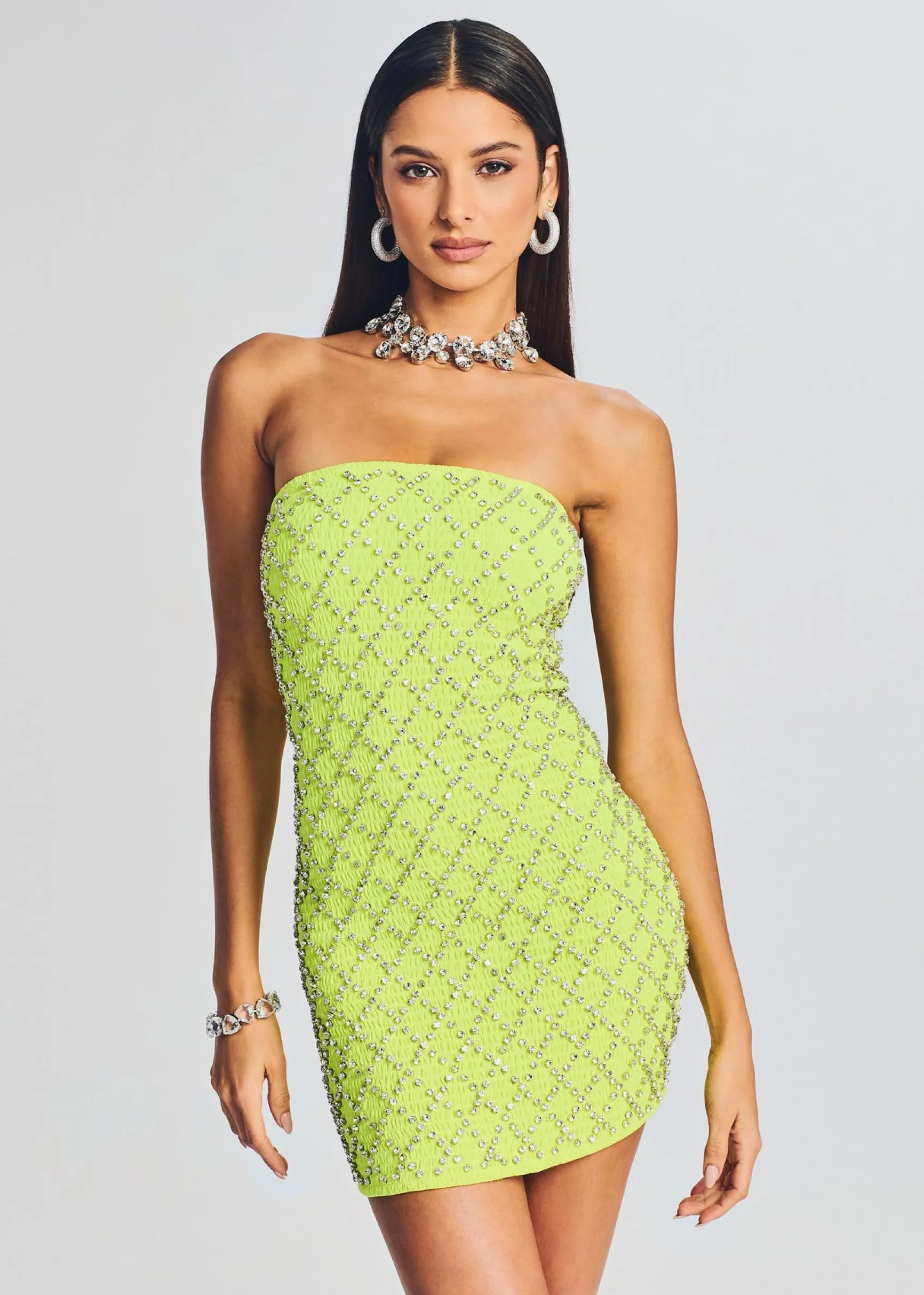 felicity_embellished_chif_4.webp Guest Of*Retrofete Felicity Embellished Chiffon Dress Neon Yellow Grid
