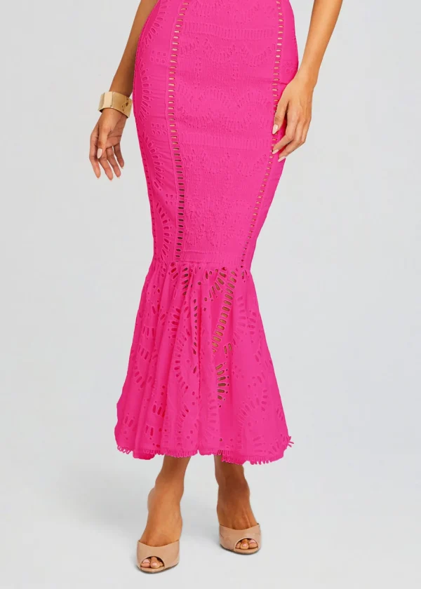 Bottoms*Retrofete Fray Long Skirt Hot Pink