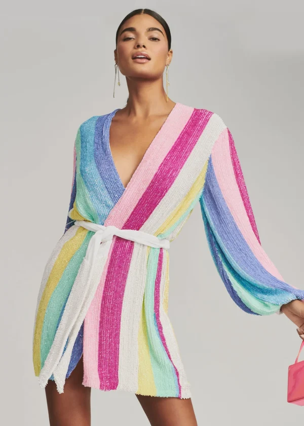 Honeymoon Looks*Retrofete Gabrielle Sequin Robe Unicorn Stripe