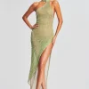 Guest Of*Retrofete Gemma Crystal Chain Dress Green