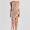 Maxi*Retrofete Gemma Crystal Chain Dress White with Silver