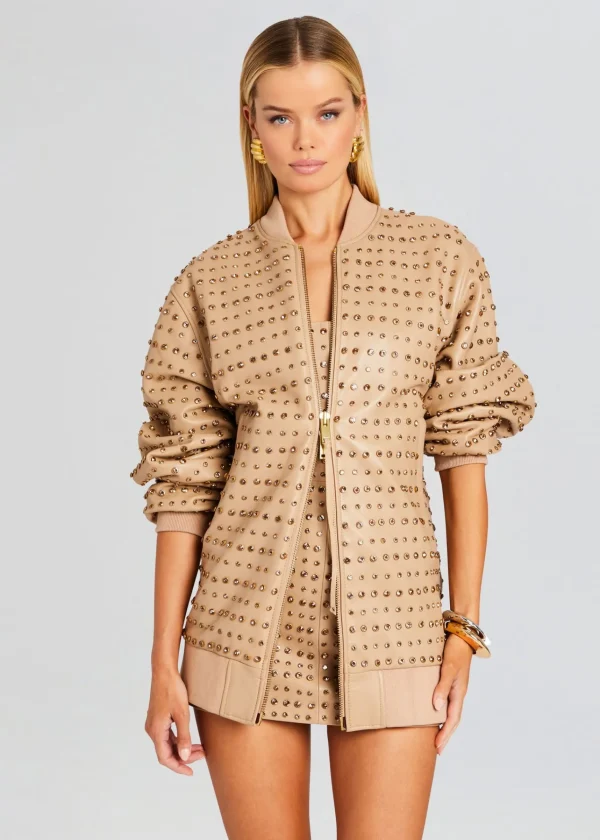 Neutral Moments*Retrofete Gianna Embellished Leather Jacket Nude