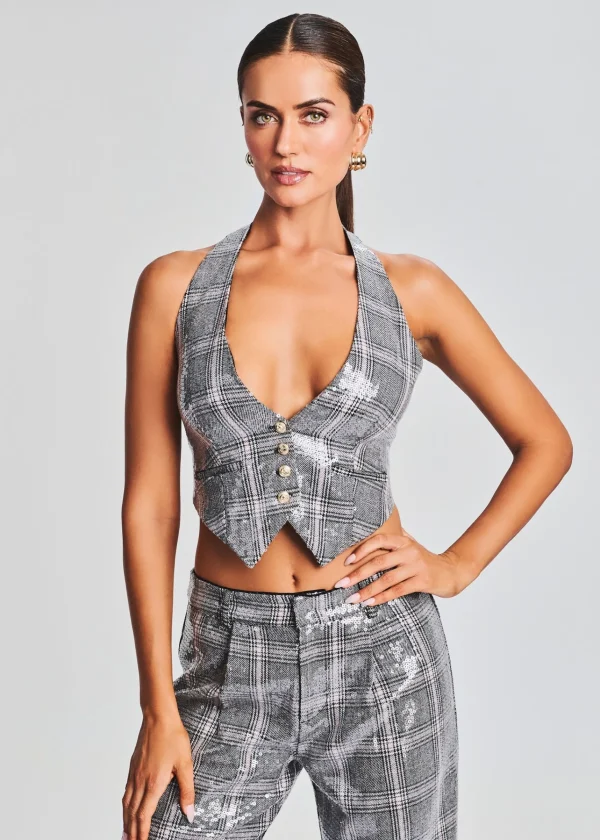 RETROFÊTE*Retrofete Haddy Sequin Vest Grey Plaid