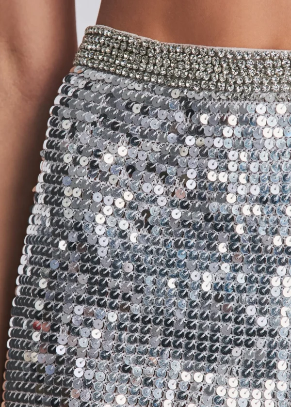 Honeymoon Looks*Retrofete Halo Sequin Crochet Skirt White/Silver