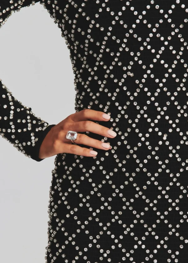 RETROFÊTE*Retrofete Harlowe Embellished Chiffon Dress Black/Silver Grid