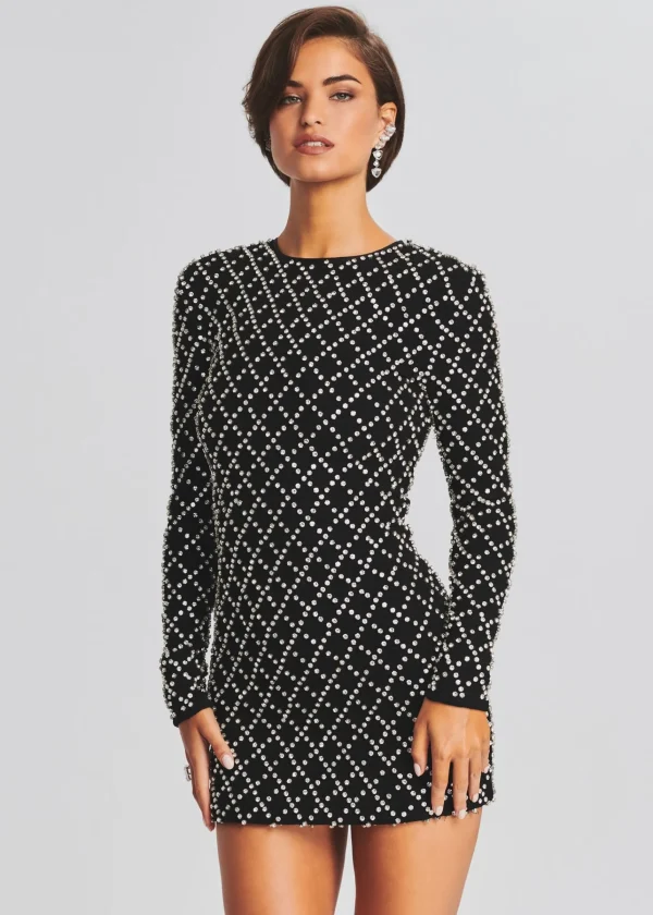 RETROFÊTE*Retrofete Harlowe Embellished Chiffon Dress Black/Silver Grid