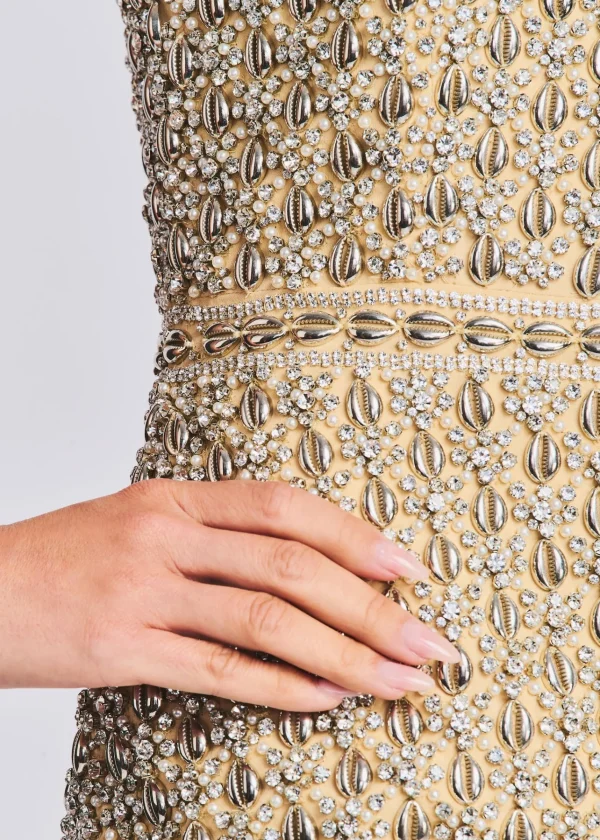 RETROFÊTE*Retrofete Heather Embellished Dress Champagne Mermaid Shell