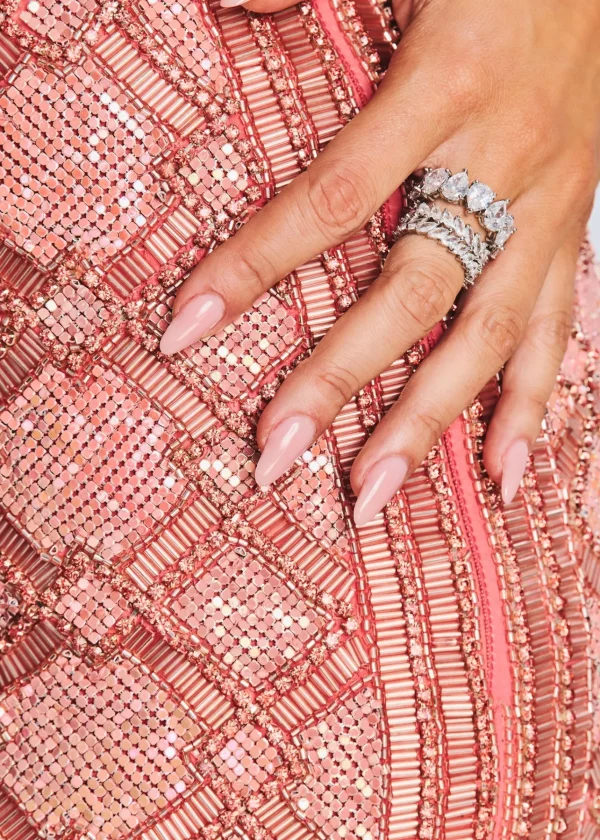 Guest Of*Retrofete Heather Sequin Chainmail Dress Iridescent Coral