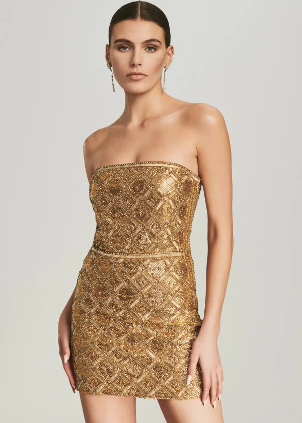 RETROFÊTE*Retrofete Heather Sequin Chainmail Dress Gold Chainmail