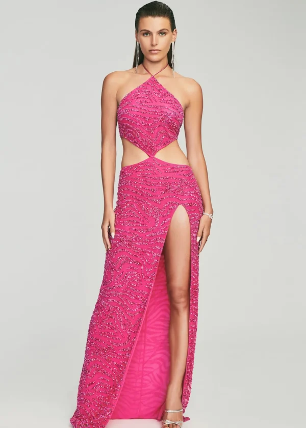 Final Sale*Retrofete Hendrix Sequin Tiger Stripe Dress Fuchsia Tiger Stripe