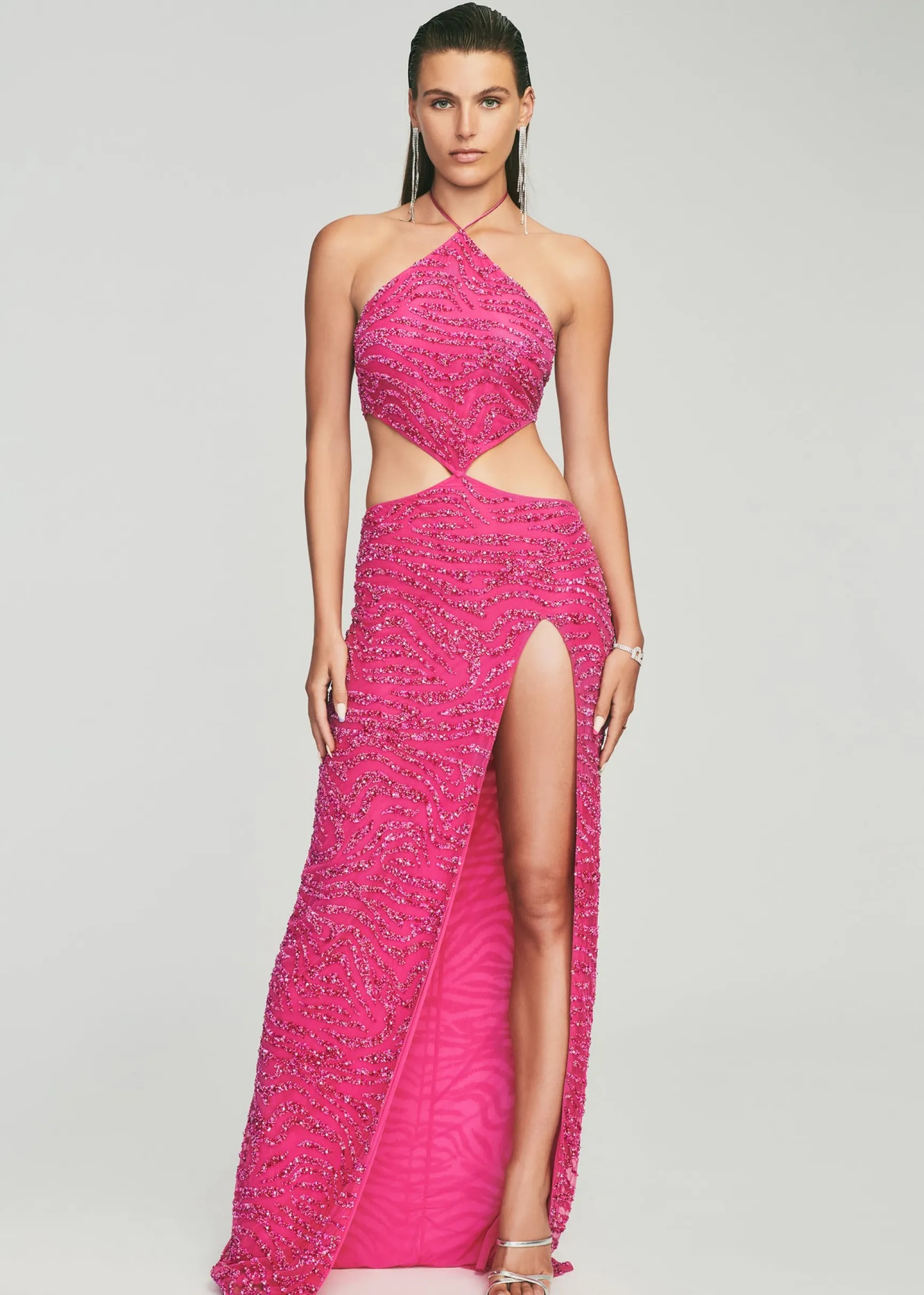 hendrix_sequin_tiger_stri_4.webp Final Sale*Retrofete Hendrix Sequin Tiger Stripe Dress Fuchsia Tiger Stripe