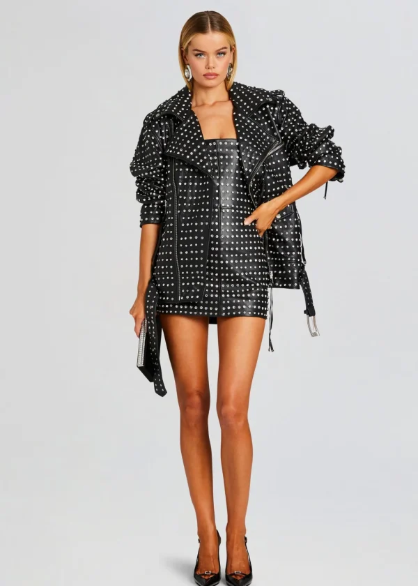 Exclusively Ours*Retrofete Icon Embellished Leather Jacket Black/Crystal
