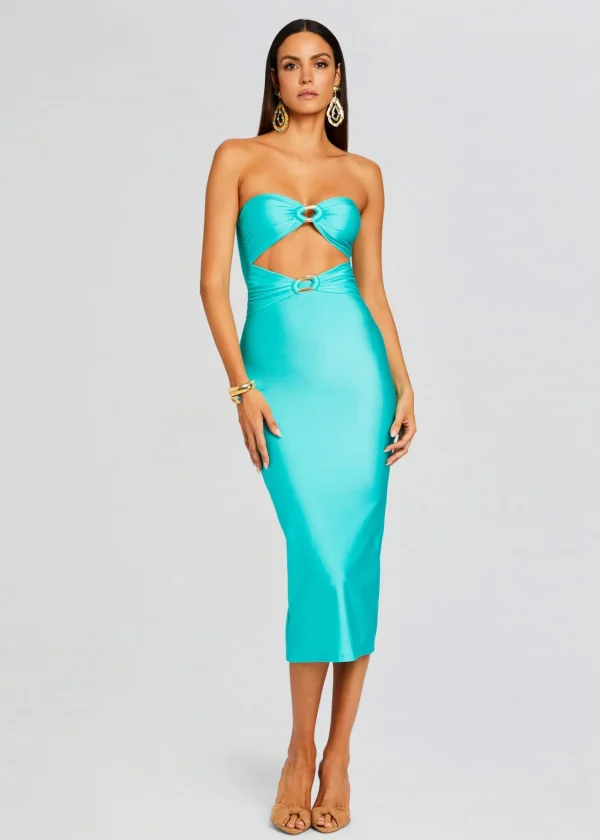 Tropical Hues*Retrofete Ida Lycra Midi Dress Blue Maldives