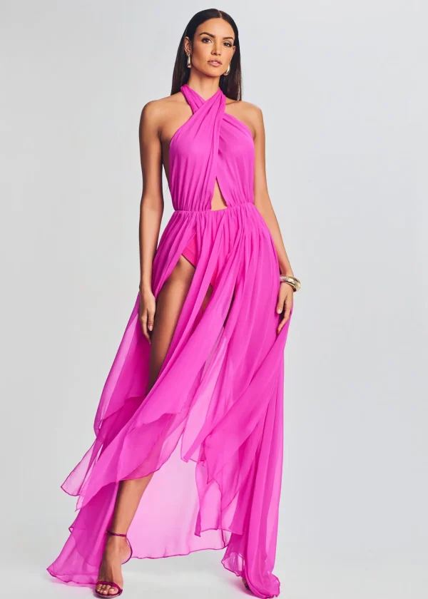RETROFÊTE*Retrofete Ina Silk Chiffon Dress Neon Pink