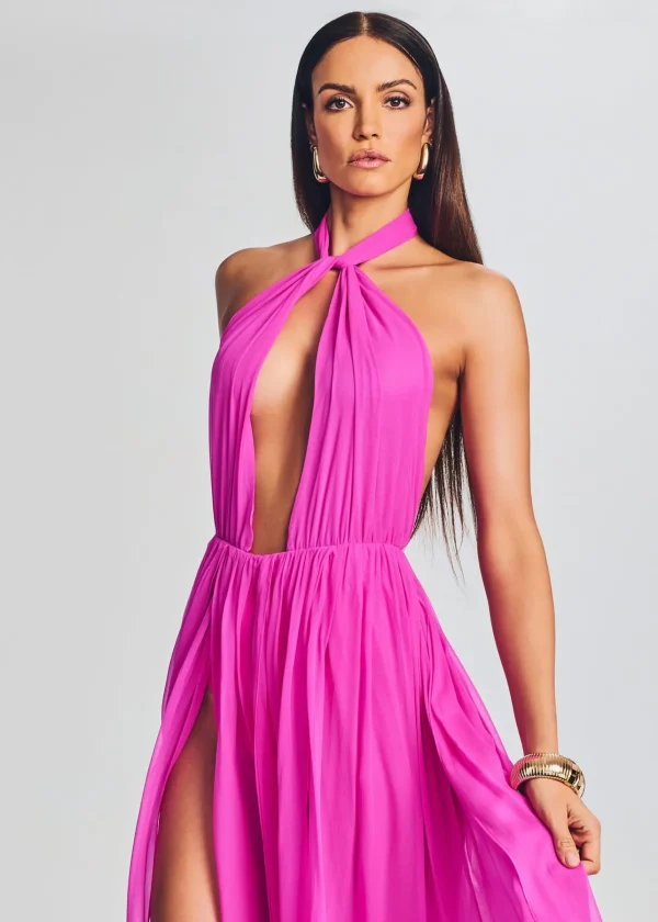 RETROFÊTE*Retrofete Ina Silk Chiffon Dress Neon Pink