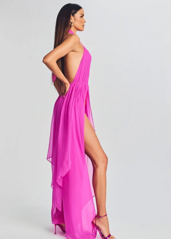 RETROFÊTE*Retrofete Ina Silk Chiffon Dress Neon Pink