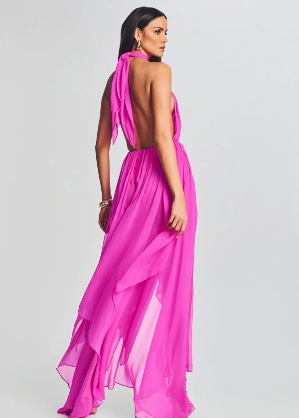 RETROFÊTE*Retrofete Ina Silk Chiffon Dress Neon Pink
