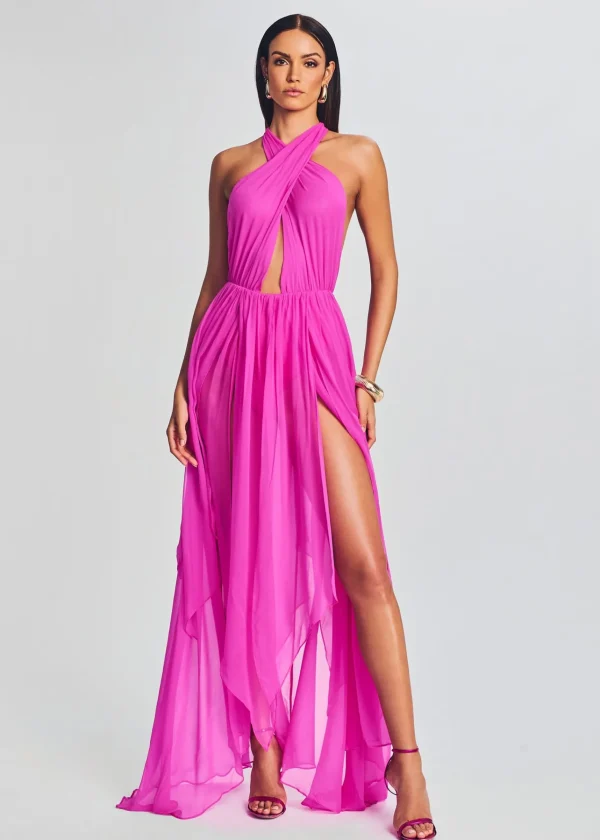 RETROFÊTE*Retrofete Ina Silk Chiffon Dress Neon Pink