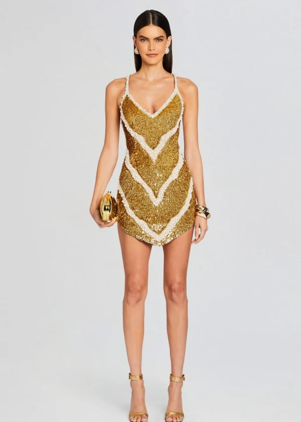 RETROFÊTE*Retrofete Inessa Feather Sequin Dress Gold/White