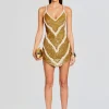 RETROFÊTE*Retrofete Inessa Feather Sequin Dress Gold/White