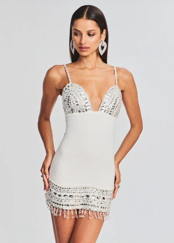 Bachelorette Party*Retrofete Isadora Embellished Dress Crystal White