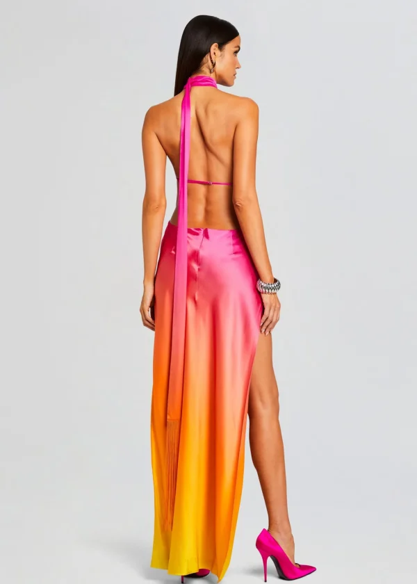 Guest Of*Retrofete Jagger Silk Dress Pink Lime Ombre