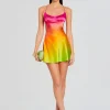 RETROFÊTE*Retrofete Josefine Silk Dress Pink Lime Ombre