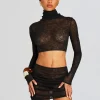 Resort '24*Retrofete Julie Crop Long Sleeve Top Black