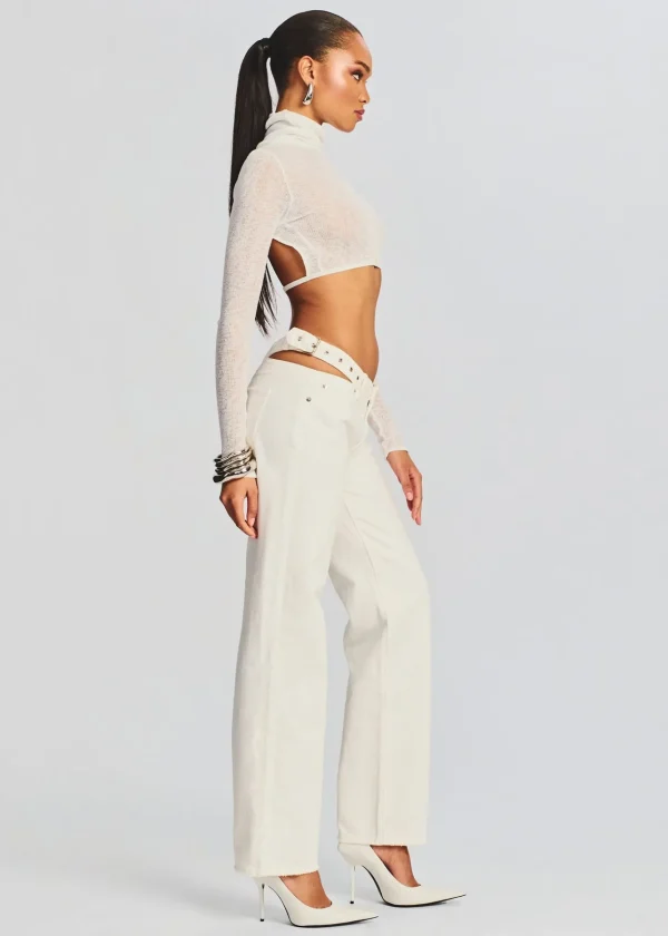 Honeymoon Looks*Retrofete Julie Crop Long Sleeve Top White