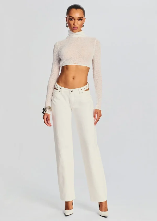 Honeymoon Looks*Retrofete Julie Crop Long Sleeve Top White