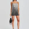 RETROFÊTE*Retrofete Juliette Embellished Fringe Dress Black/Silver