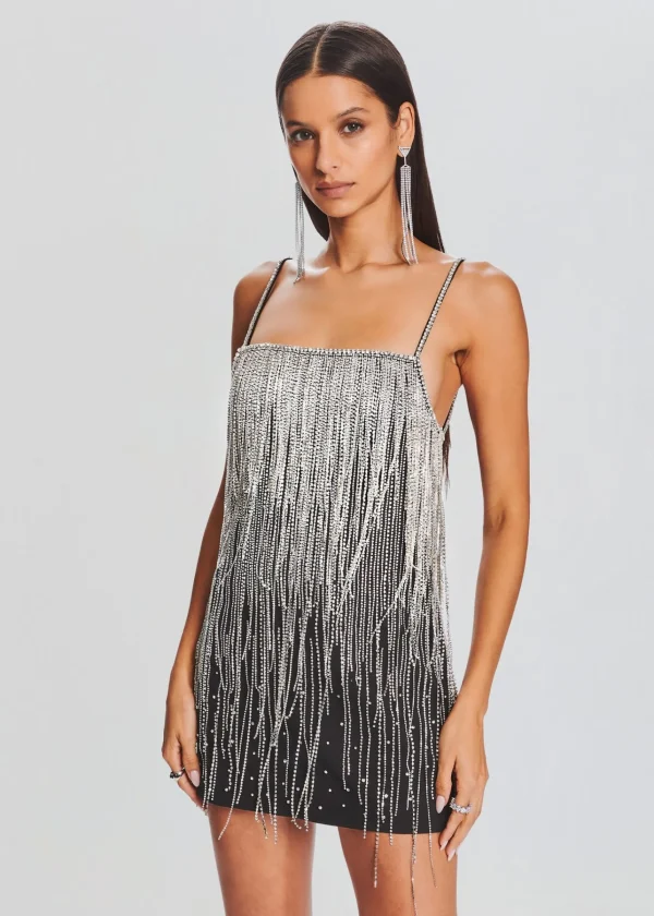 Mini*Retrofete Juliette Embellished Fringe Dress Black/Silver