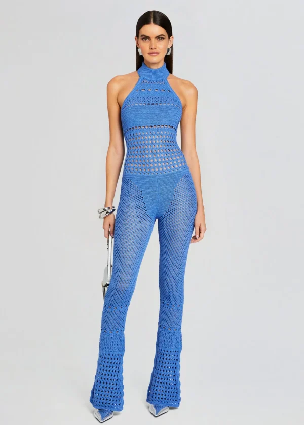 Sheer Bliss*Retrofete Kalena Knit Crochet Jumpsuit Tropical Blue