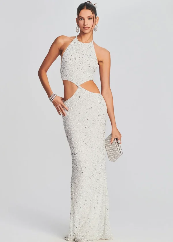Honeymoon Looks*Retrofete Katerina Sequin Dress Silver White