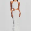Bridal Shower*Retrofete Katerina Sequin Feather Dress White