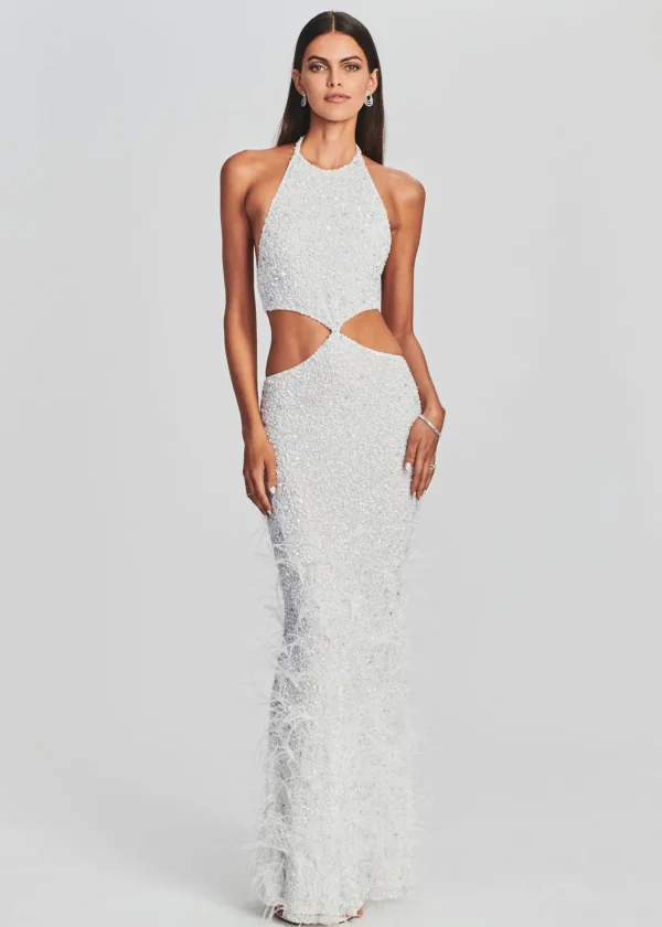 Gowns*Retrofete Katerina Sequin Feather Dress White