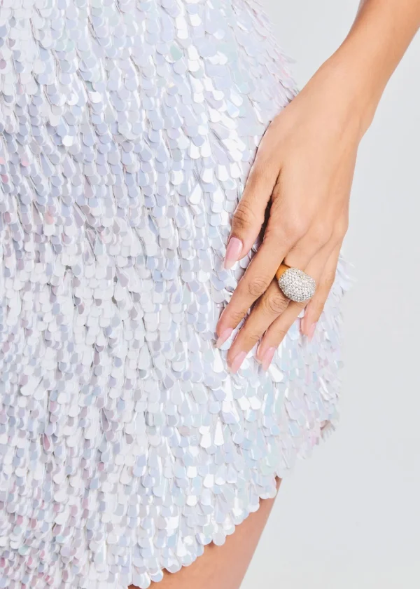Dresses*Retrofete Kelly Feather Sequin Dress White/Silver