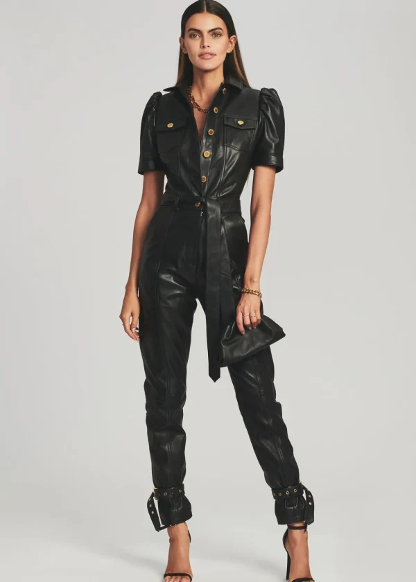 RETROFÊTE*Retrofete Knox Leather Jumpsuit Black