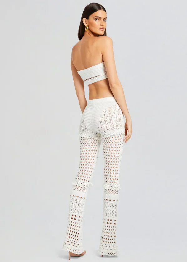 Honeymoon Looks*Retrofete Kyla Knit Crochet Pant Iridescent White