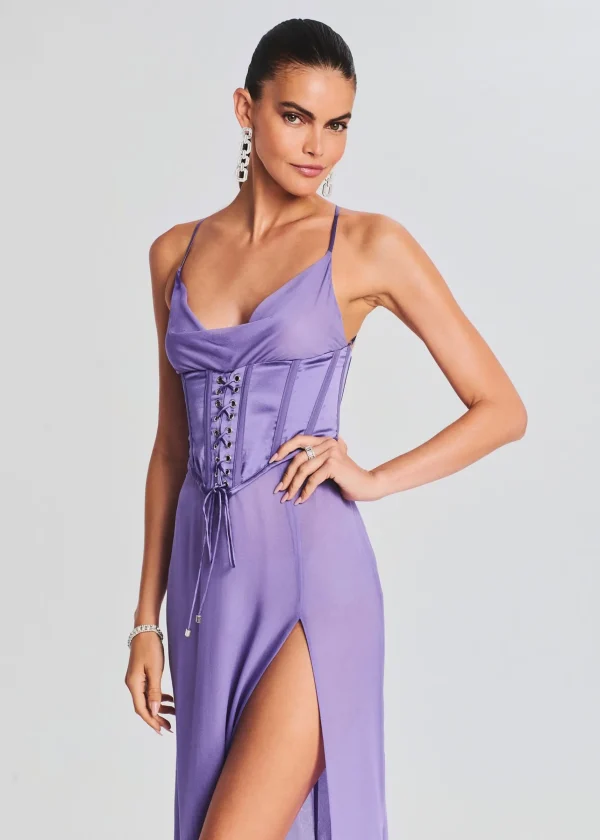 Guest Of*Retrofete Larissa Silk Corset Dress Dusty Lilac