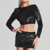 Final Sale*Retrofete Leanne Feather Sequin Top Black
