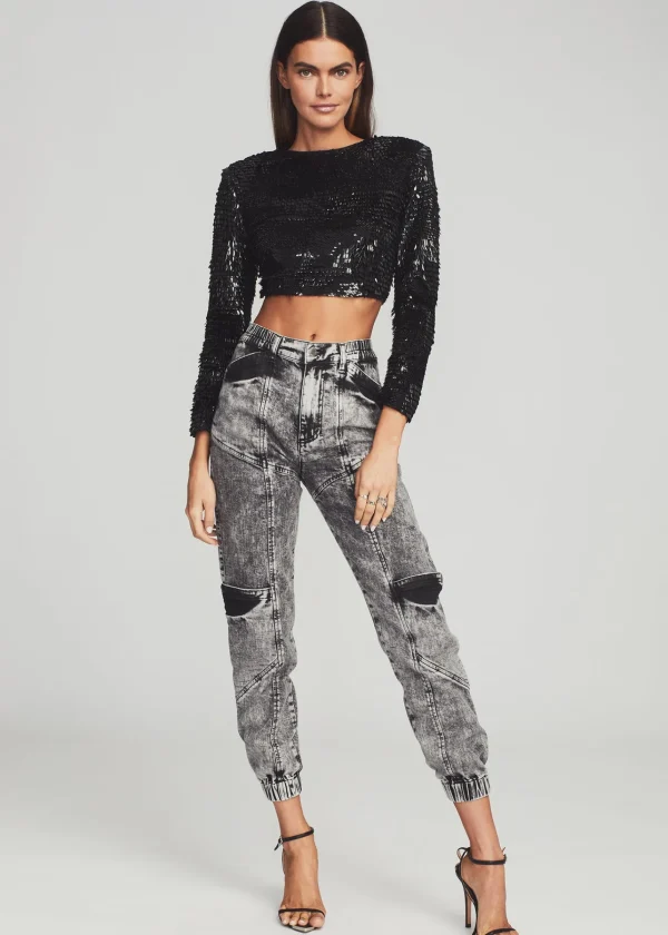 Final Sale*Retrofete Leanne Feather Sequin Top Black