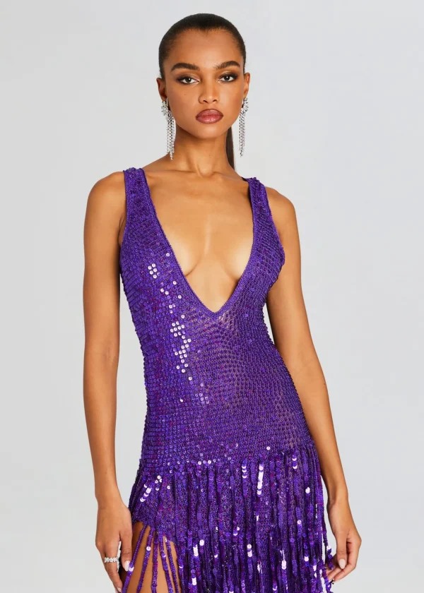 RETROFÊTE*Retrofete Libra Sequin Crochet Dress Amethyst